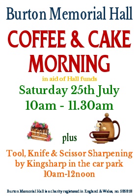 Mid-monthly coffee morning Sat 25th July 2026