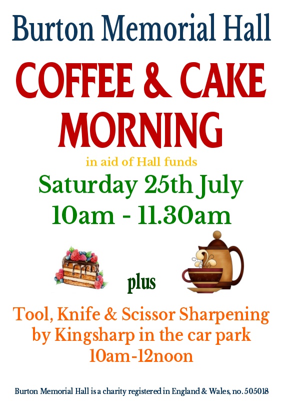 Mid-monthly coffee morning Sat 25th July 2026