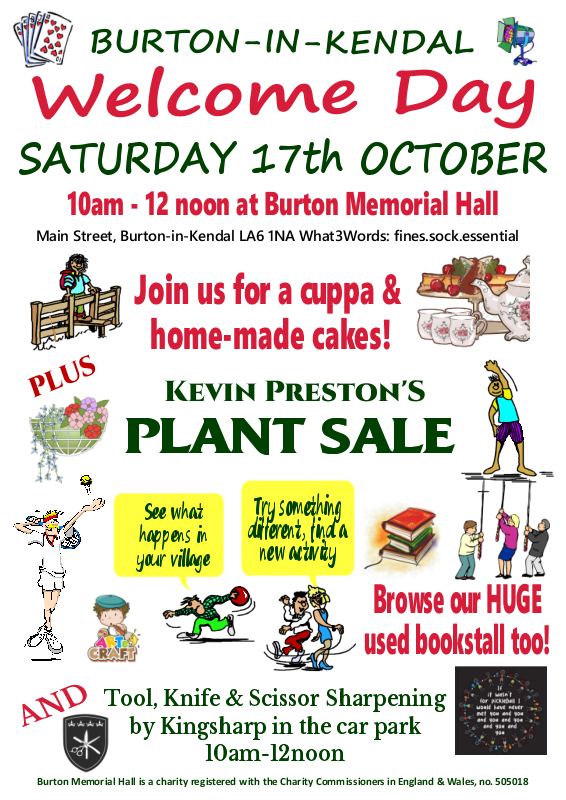 Welcome to Burton Day - Sat 17th Oct 2026 10am-12noon Burton Memorial Hall