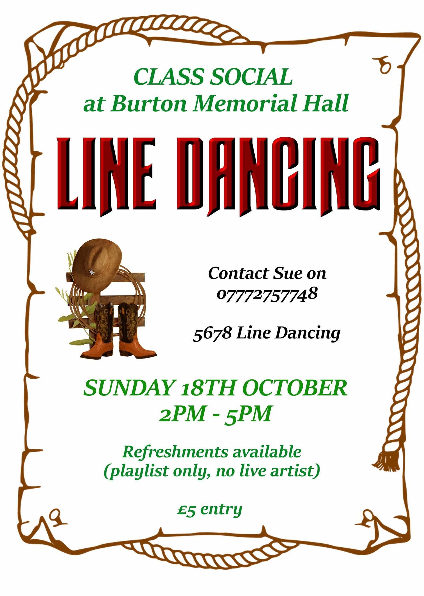 Line dancing groups social Sun 16th August 2026 Burton Memorial Hall