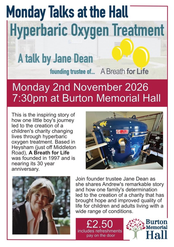 Monday Talks - A Breath For Life by Jane Dean - 2nd Nov 2026