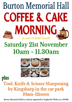 Mid-monthly coffee and cake morning Sat 21st Nov 2026 