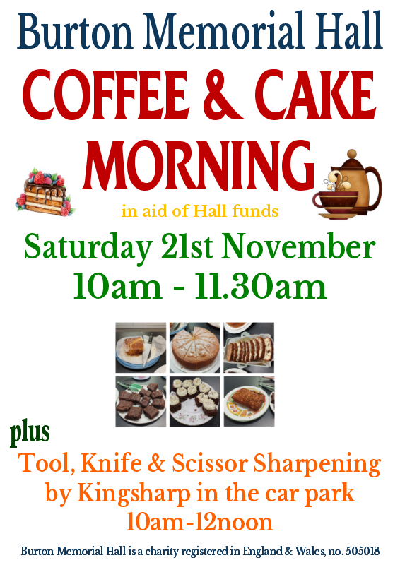 Mid-monthly coffee and cake morning Sat 21st Nov 2026