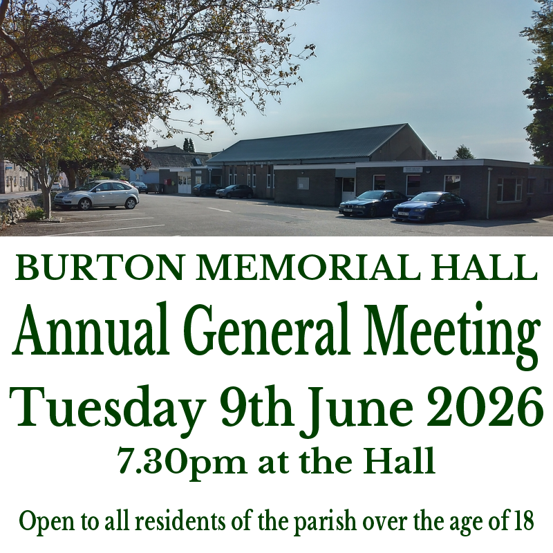 Burton Memorial Hall AGM Tues 9th June 2026