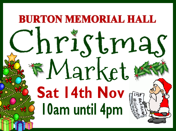 Christmas Market 2026 Sat 14th Nov at Burton Memorial Hall LA6 1NA