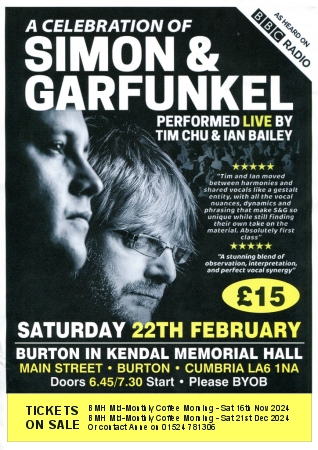 A Celebration of Simon and Garfunkel Sat 22nd Feb 2025 at Burton Memorial Hall