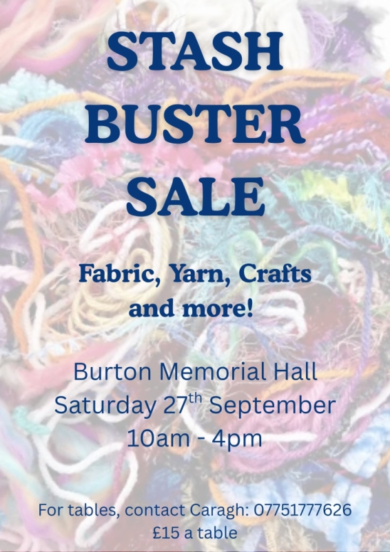 Stashbuster Sale Sat 27th Sep 2025 at Burton Memorial Hall